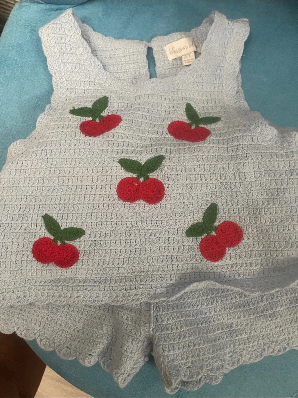 Kids White Crochet Cherry Appliqué Matching Set